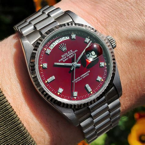 rolex day date 18039 stella oxblood diamonds|Rolex White Gold Day.